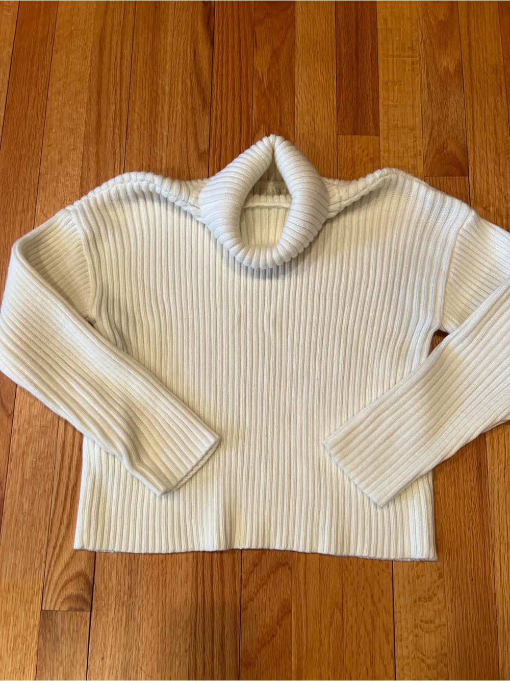 SHEIN Cream Ribbed Fold-Over Turtleneck Sweater